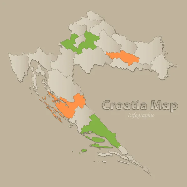 Croacia Mapa Con Estados Individuales Separados Vector Infografías — Vector de stock