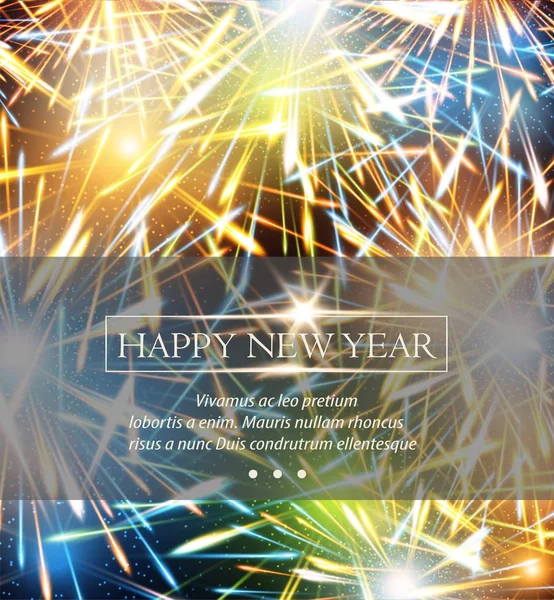 Feuerwerk Explosionen Hintergrund Auf Grußkarte Zum Frohen Neuen Jahr — Stockvektor