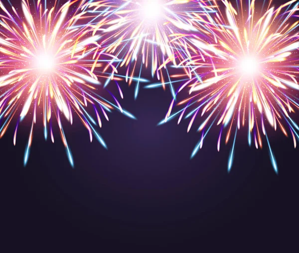 Fyrverkerier Explosioms Gratulationskort Glad Nyåren Violett Vektor — Stock vektor