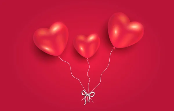 Heart Balloons Red Background Greeting Card Happy Valentine Day Love — Stock Vector