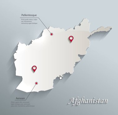 Afganistan harita kart mavi beyaz kağıt 3B vektör