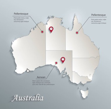 Avustralya harita mavi beyaz ayrı tek tek devletlerin kağıt 3B vektör kartı