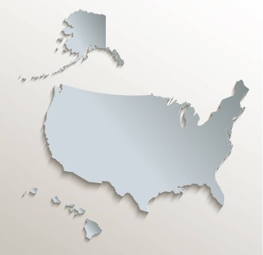 USA Alaska ve Hawaii harita kart mavi beyaz kağıt 3d tarama ile