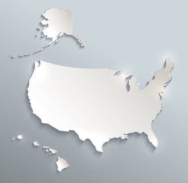 USA Alaska ve Hawaii harita kart mavi beyaz boş kağıt 3d tarama ile