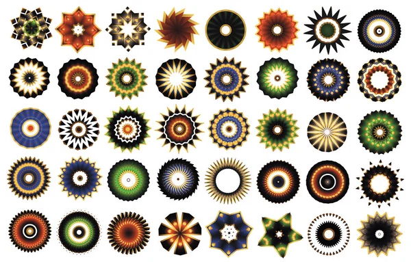 Rosette Guilloche Fleur Mandala Couleurs Icônes Collection Vecteur Pièces — Image vectorielle
