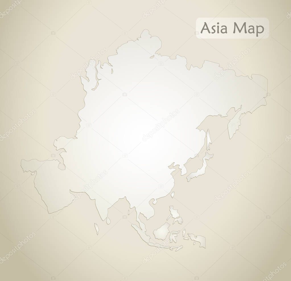 Asia map old paper background vector