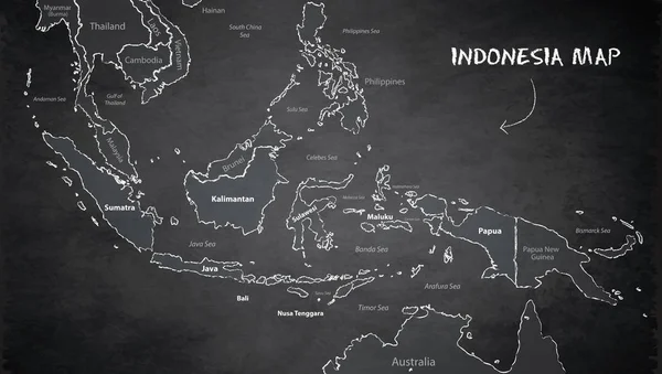 Indonesien Karte Landesnamen Einzelstaaten Einzelne Regionen Tafel Tafelschulvektor — Stockvektor