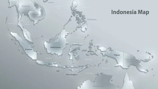 Mapa Indonezja Nazwy Stanu Oddzielnych Państwach Poszczególnych Regionów Szkło Karty — Wektor stockowy