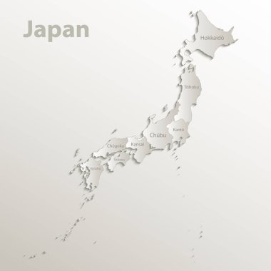 Japonya Haritası ayrı bölge adları tek tek kart kağıt 3d doğal vektör