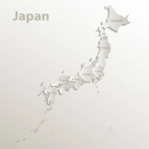 Japón Mapa Región Separada Nombres Individuales Tarjeta Papel Vector Natural — Archivo Imágenes Vectoriales