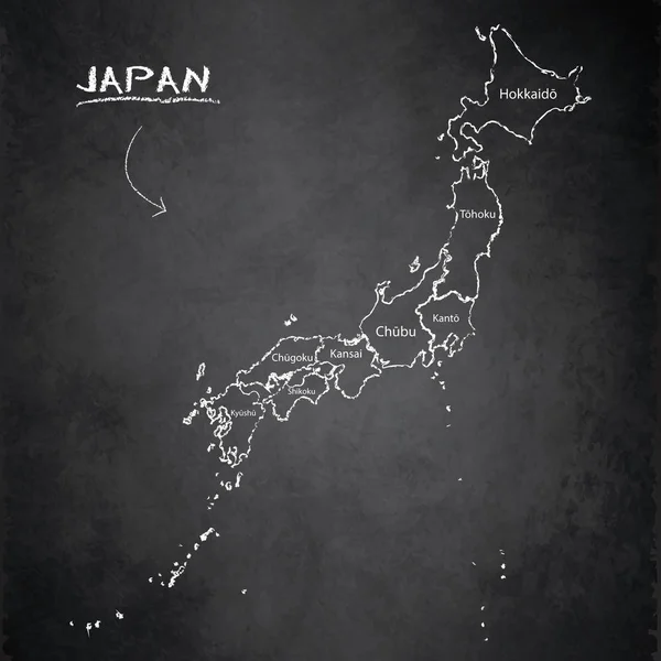 Japão Mapa Separado Região Nomes Cartão Individual Quadro Negro Vetor —  Vetores de Stock
