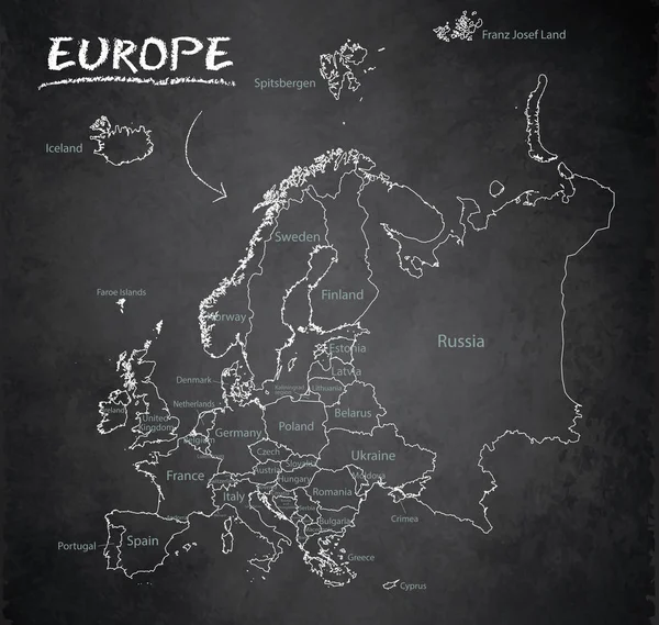 欧洲地图 新的政治详细地图 分开各自的状态 与状态名字 背景黑板学校黑板向量 — 图库矢量图片