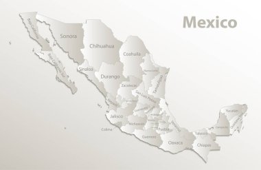 Mexico map, new political detailed map, separate individual states, with state names, card paper 3D natural vector clipart