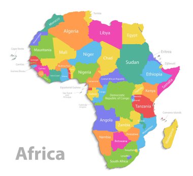 Afrika harita, yeni siyasi detaylı harita, beyaz arka plan üzerinde 3B vektör izole devlet adlarıyla ayrı tek tek devletlerin