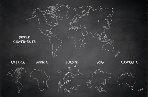 Wereld Werelddelen Kaart Amerika Europa Afrika Azië Australië Blackboard School — Stockvector