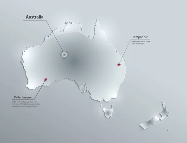 Australia Mappa Continente Nuova Zelanda Carta Vetro Vettore — Vettoriale Stock