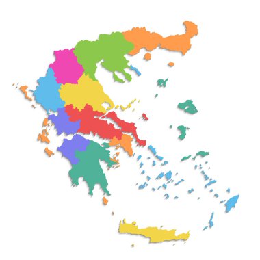 Yunanistan haritası, yeni siyasi ayrıntılı harita, ayrı bölgeler, beyaz zemin üzerinde izole edilmiş 3d raster