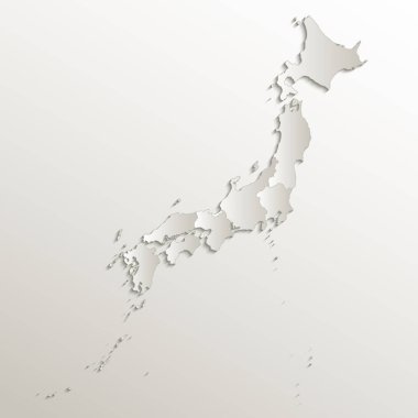 Japonya haritası ayrı bölge bireysel kart kağıdı 3d doğal raster boş