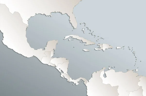 カリブ海諸島中央アメリカ地図カード青白3Dラスター空白のテンプレート — ストック写真