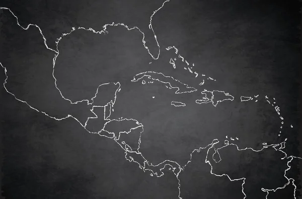 Caribbean Islands Central America Map Blackboard Chalkboard Raster — Stock Photo, Image