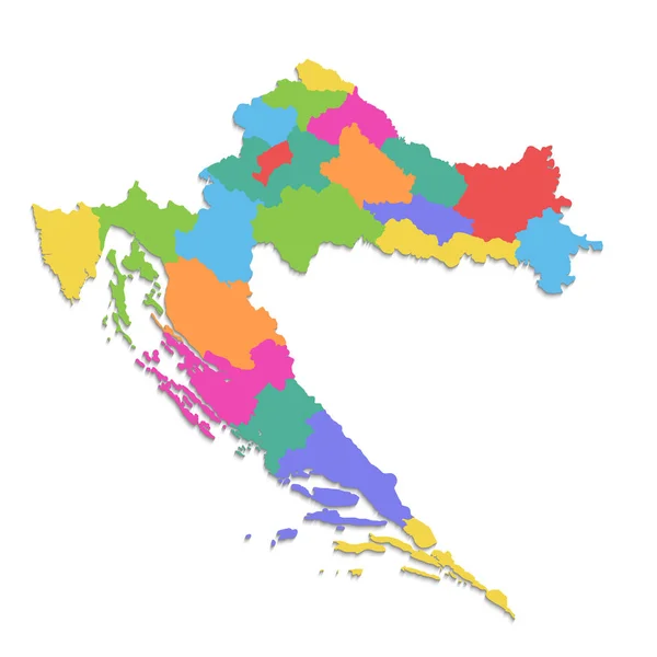 Mapa Chorvatska Nová Politická Podrobná Mapa Oddělené Jednotlivé Regiony Izolované — Stock fotografie