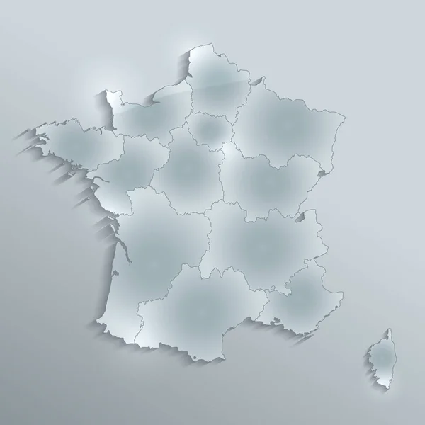 Francia Mappa Regione Separata Carta Vetro Carta Raster Vuoto — Foto Stock