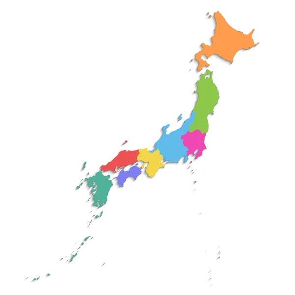 Japonská Mapa Nová Politická Podrobná Mapa Oddělené Jednotlivé Regiony Izolované — Stock fotografie