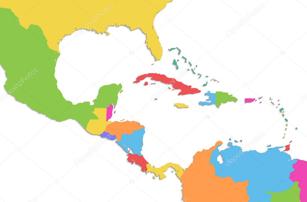 Caribbean islands Central America map, new political detailed map, separate individual states, isolated on white background 3D raster