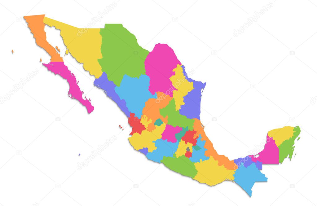Mexico map, new political detailed map, separate individual states, isolated on white background 3D raster blank
