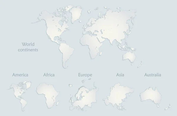 Weltkarte Kontinente Amerika Europa Afrika Asien Australien Blauweißer Papiervektor — Stockvektor