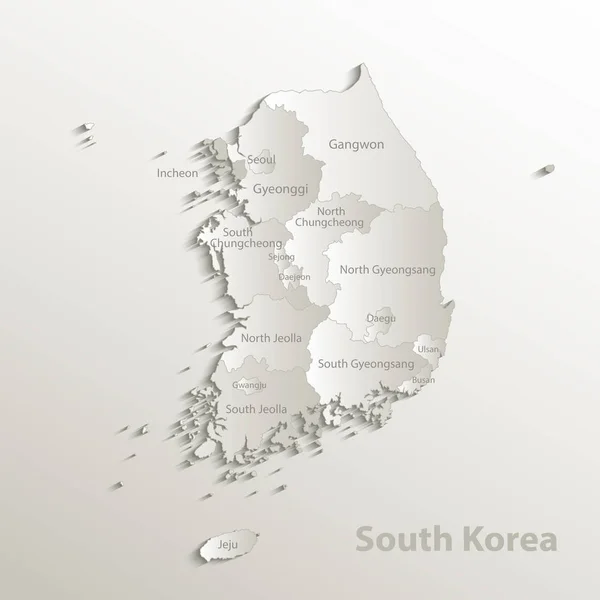 Zuid Korea Kaart Afzonderlijke Regio Namen Kaart Papier Natuurlijke Vector — Stockvector