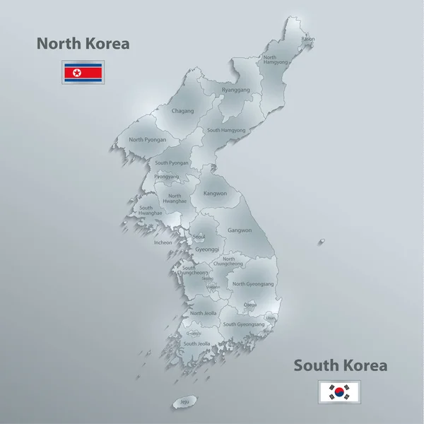 North South Korea Map Flag Separate Region Names Individual Glass — Stock Vector