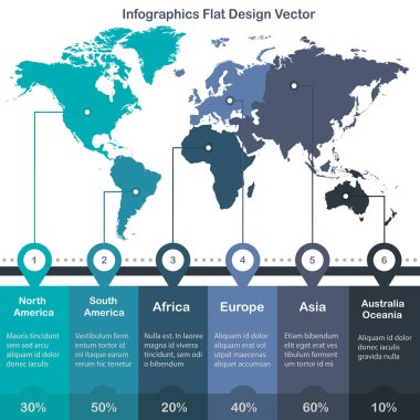 Beyaz arka plan vektör kıta mavi yeşil renklerin Infographics dünya haritaları