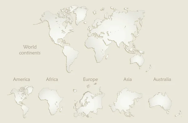 Wereld Werelddelen Kaart Amerika Europa Afrika Azië Australië Oud Papier — Stockvector