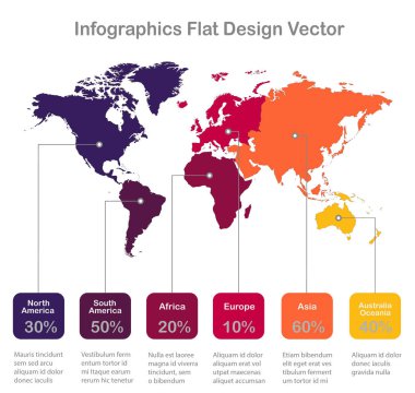 Infographics Beyaz arka plan kırmızı turuncu simgeler vektör kıtaların corolrs Dünya haritaları