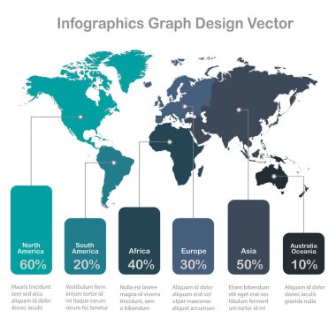  Infographics Kıtaların Dünya haritaları beyaz arka plan mavi vektör corolrs grafik