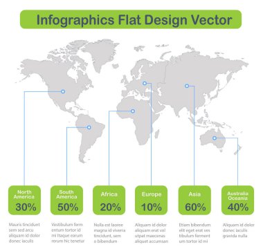  Infographics Yeşil simgeler vektör ile beyaz arka plan kıtaların Dünya haritaları