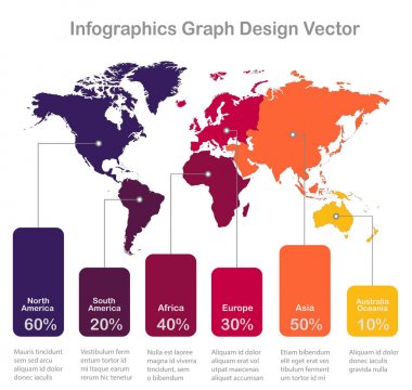 Infographics Kıtaların Dünya haritaları beyaz arka plan vektörü üzerinde grafik renkleri