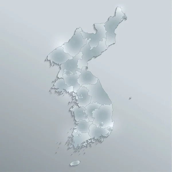 North South Korea Map Separate Region Names Individual Card Paper — Stock Vector