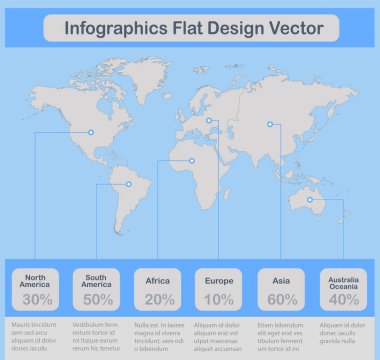  Infographics Mavi gri simgeleri ile arka planda kıtaların Dünya haritaları