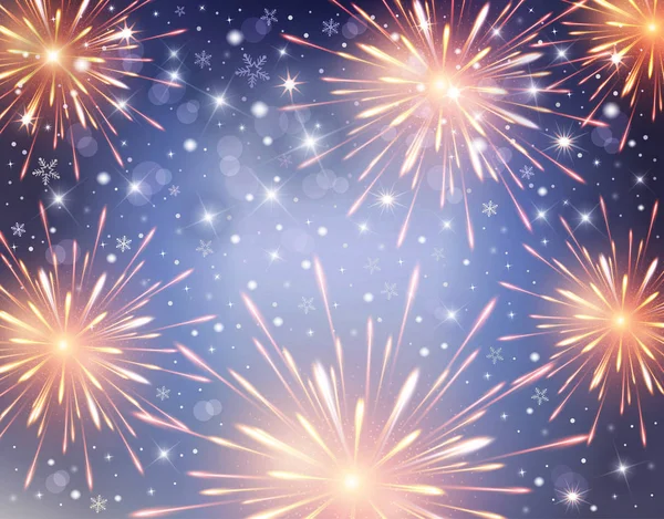 Sfondo Fuochi Artificio Celebrazione Felice Anno Nuovo Cielo Blu Con — Vettoriale Stock