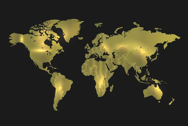 Wereldkaart Goud Afzonderlijke Staten Realistisch Licht Achtergrond Donker Vector — Stockvector