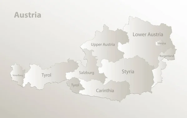 Austria Mapa División Administrativa Separa Regiones Nombres Región Individual Tarjeta — Vector de stock