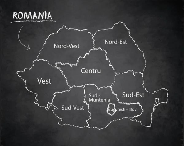 Rumunia Mapować Podział Administracyjny Oddziela Regiony Nazwy Poszczególnych Regionów Projekt — Wektor stockowy