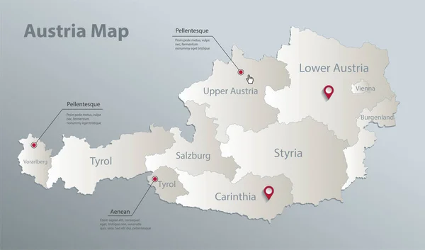 Áustria Mapa Divisão Administrativa Com Nomes Papel Cartão Branco Azul — Vetor de Stock