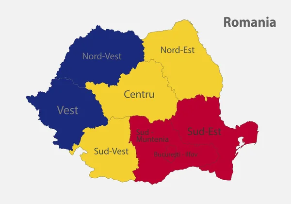 Mapa Roménia Nas Cores Bandeira Com Divisões Administrativas Vetor — Vetor de Stock