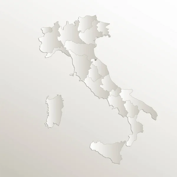 意大利地图行政区划划分区域 卡纸3D自然空白栅格 — 图库矢量图片