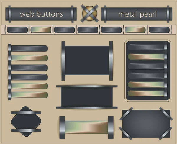 Butoane Web Șablon Perlă Metalică Vector Fundal Luminos — Vector de stoc
