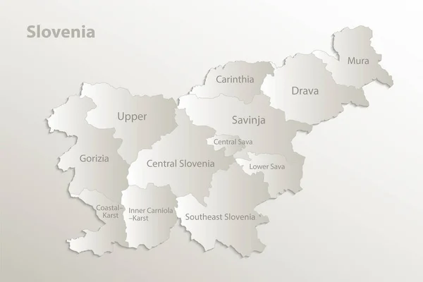 Slovinsko Mapuje Administrativní Dělení Odděluje Regiony Názvy Jednotlivých Oblastí Karetní — Stockový vektor
