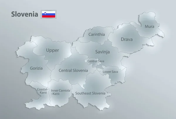 Словенія Мапа Прапор Адміністративний Поділ Розділяє Регіони Назви Окремі Області — стоковий вектор